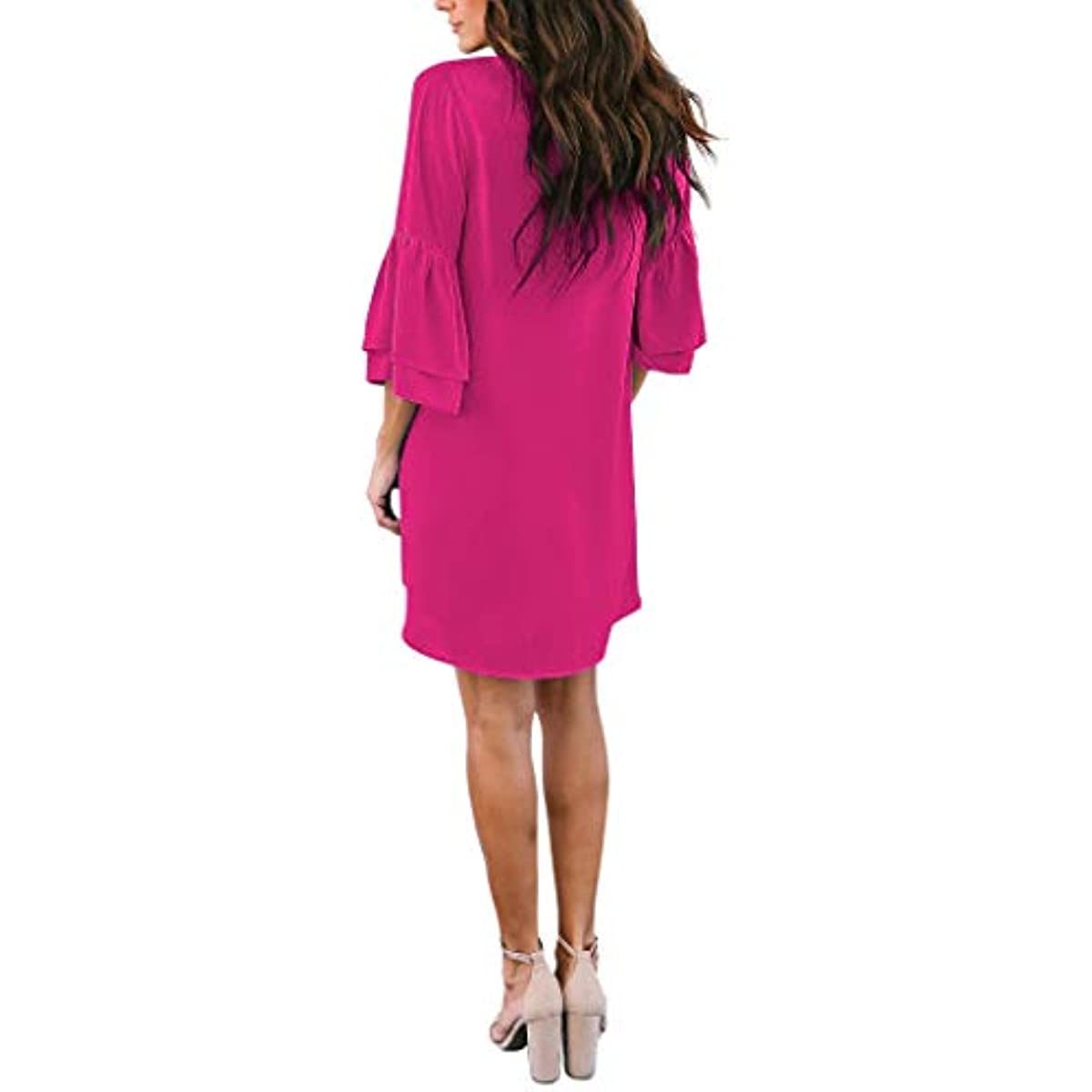 Women's Dress Sweet & Cute V-Neck Bell Sleeve Shift Dress Mini Dress