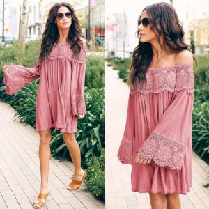 Spring and Summer New Hot Women's One-shoulder Lace Stitching Dress