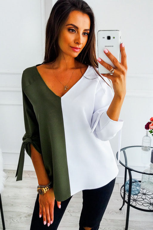 Women's Loose Fashion Color Matching Strap V-neck Top