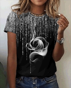 Fashion Women Blouse 2023 Sexy Tops For Woman 3D Rose Printing Short Sleeve Tees Female T-shirts Plus Sized Women's Y2k Clothes