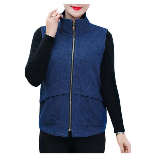 Cotton Women's Waistcoat Vest Spring Autumn Zipper Denim Waistcoat Sleeveless Jacket Cardigan