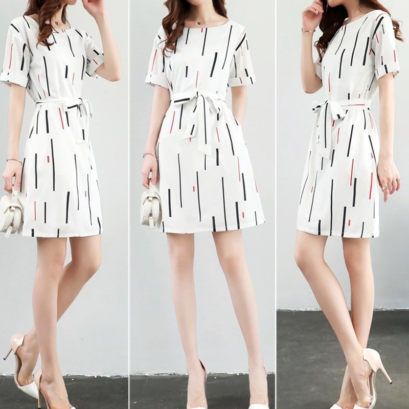 summer new women's fashion simple printed short-sleeved dress