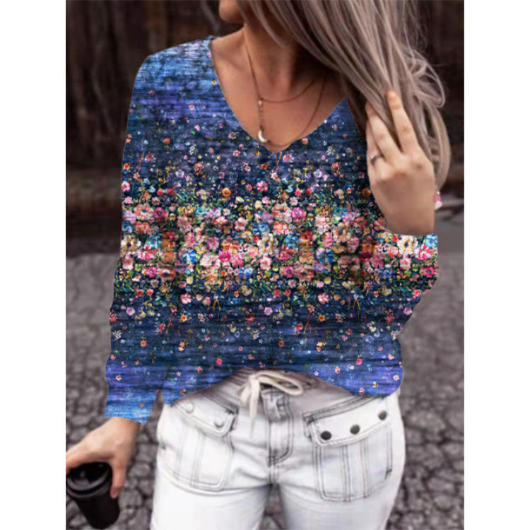 Fashion New Women's Tops Autumn and Winter Printed Floral Long Sleeve Blouse