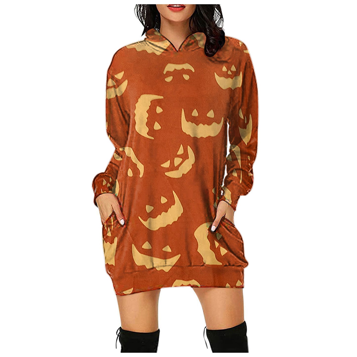 Halloween Women's New Style Dress Digital Printed Hooded Long Sleeve Dress