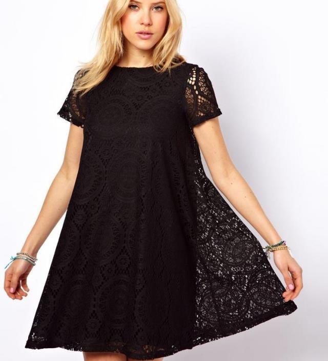 Summer Women's New Fashion Temperament Short Sleeved Off Shoulder Lace Bottom Skirt Slim Dress