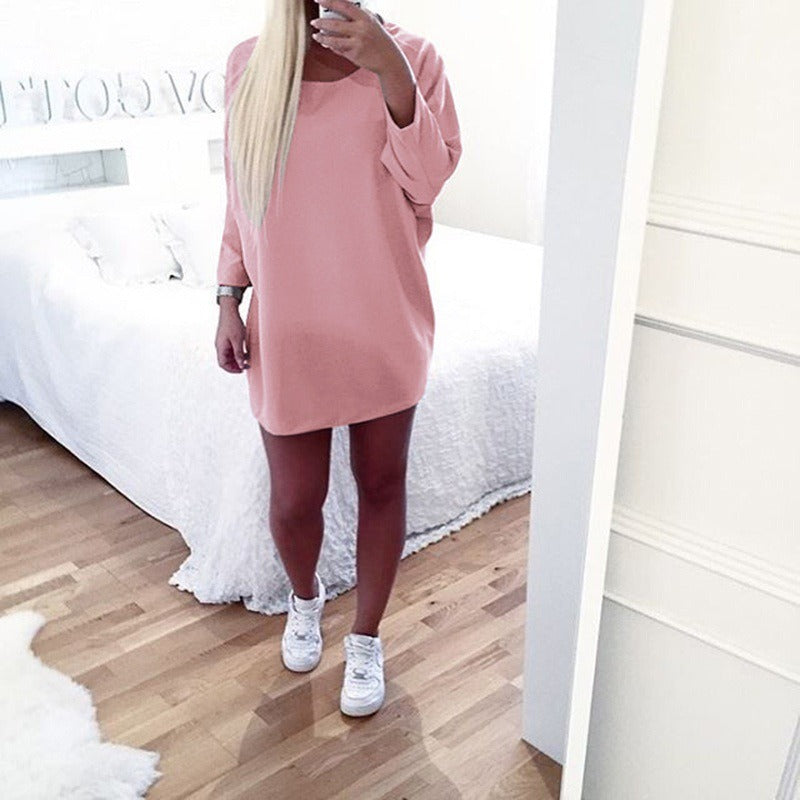 Women's Fashion Long Sleeve Solid Color Plus Size Notched Collar Slim Fit Spring and Autumn Casual Dress