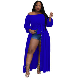 Fat Woman Plus Size Women's Clothing Off Shoulder Split Maxi Dress with Belt