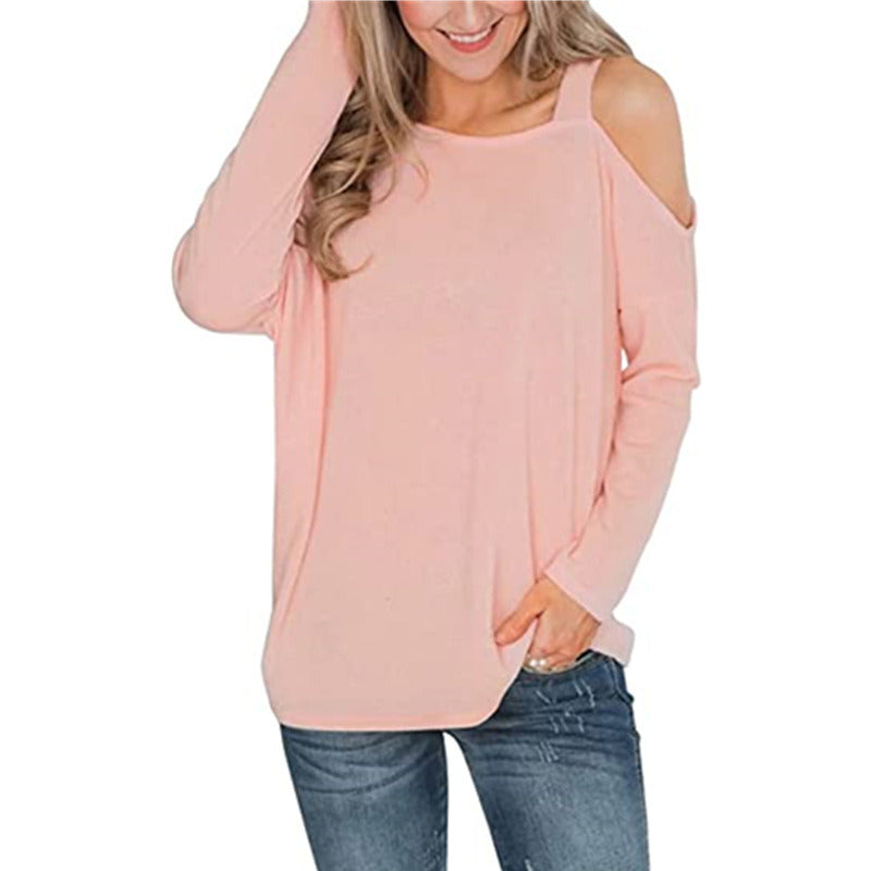 Autumn and Winter New Women's Clothing Solid Color Strapless Fashion Versatile Loose Long-sleeved T-shirt