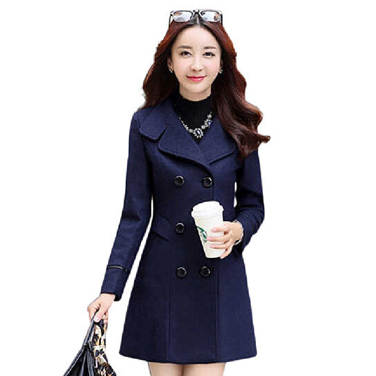 Women Winter Wool Coat Blend Notch Lapel Jacket Outwear