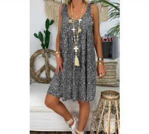 Women's Summer Leopard Floral Round Neck Strap Dress