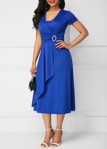 Summer Sexy Asymmetrical Large Swing V-neck Women's High Waist Midi Dress Solid Color Evening Dress