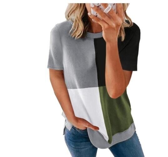 Color Block Short Sleeve T Shirt Round Neck Tunic