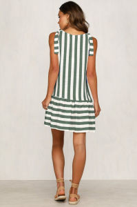 Women's fashion new sleeveless striped button stitching dress