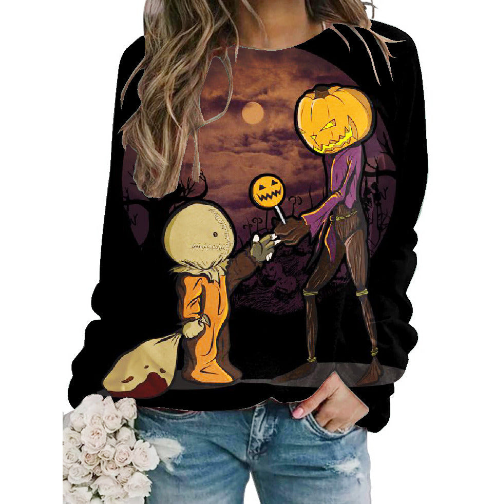 Halloween Women's New Top Pumpkin Print Sweatshirt