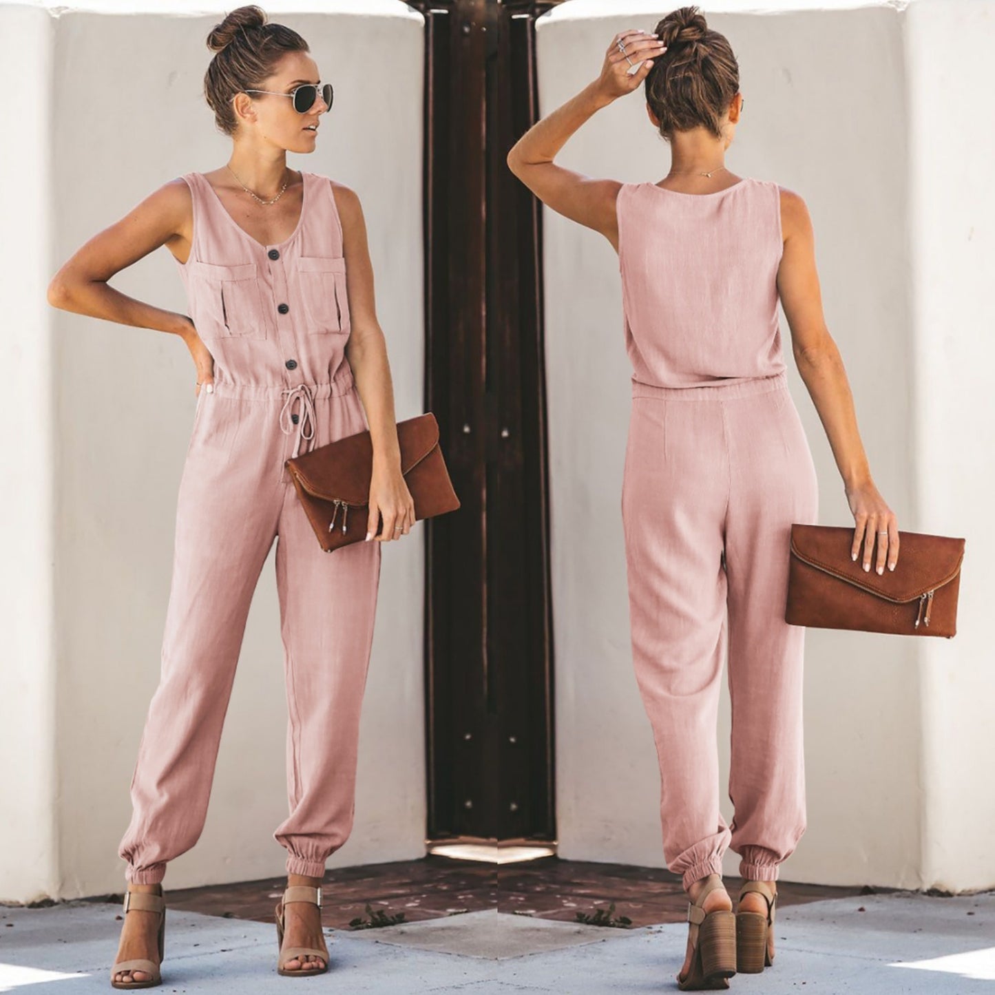 Best Selling Spring and Summer New Women's Chiffon Sleeveless V-neck Waist Jumpsuit