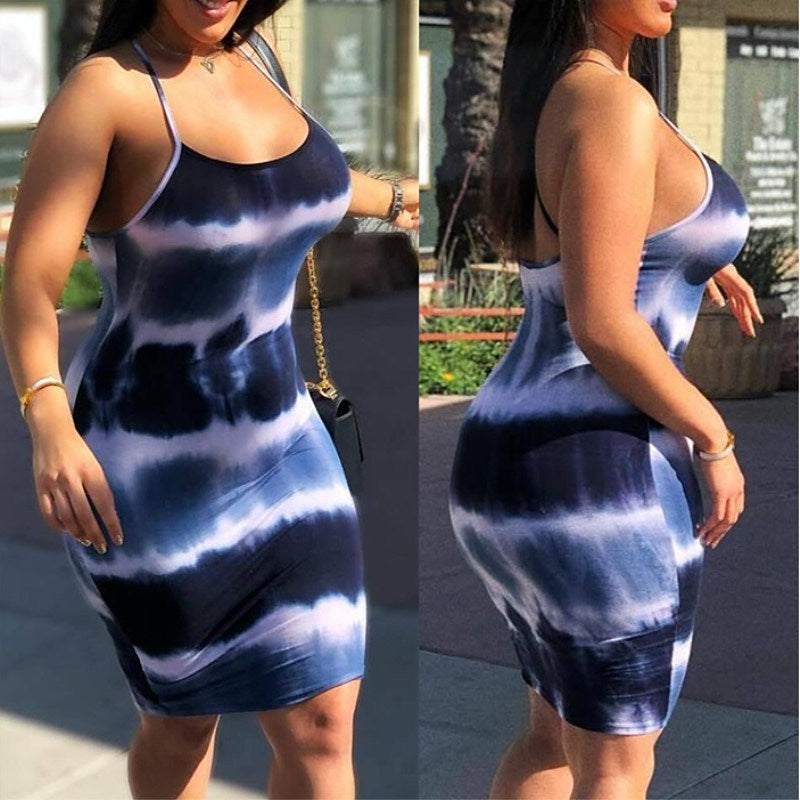 Summer Women's Tie Dyed Round Neck Strap Dress