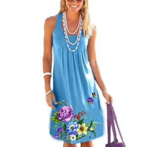 Europe and the new fashion women's sleeveless flower print loose large size dress