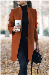 Fall/winter women's new coat fashion solid color stand collar woolen coat