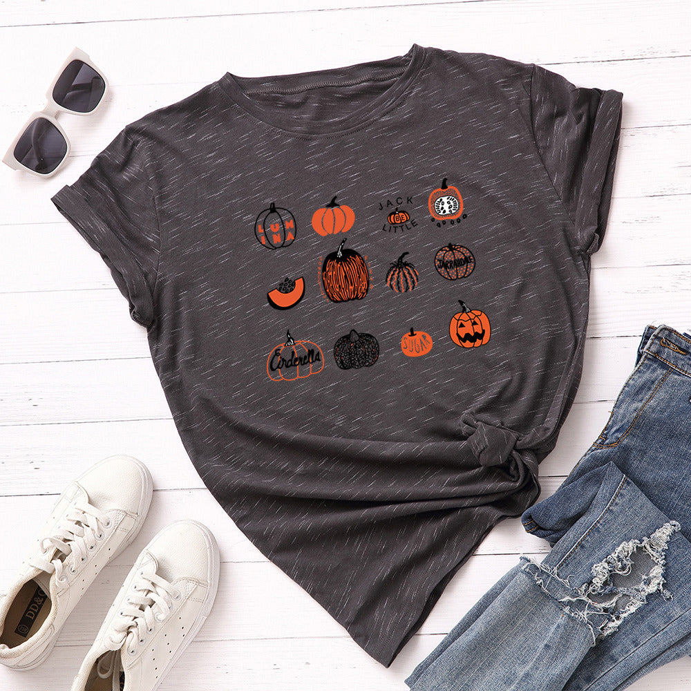 European and American Halloween Women's Creative Pumpkin Loose Round Neck Short Sleeve T-shirt