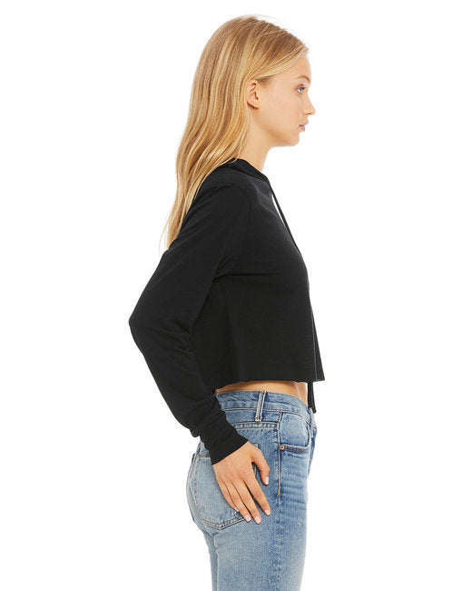 Ladies' Cropped Long Sleeve Hoodie T-Shirt - SOLID BLK TRBLND - S