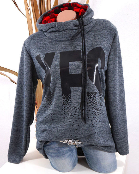 European and American new letter printing grid stitching sweater