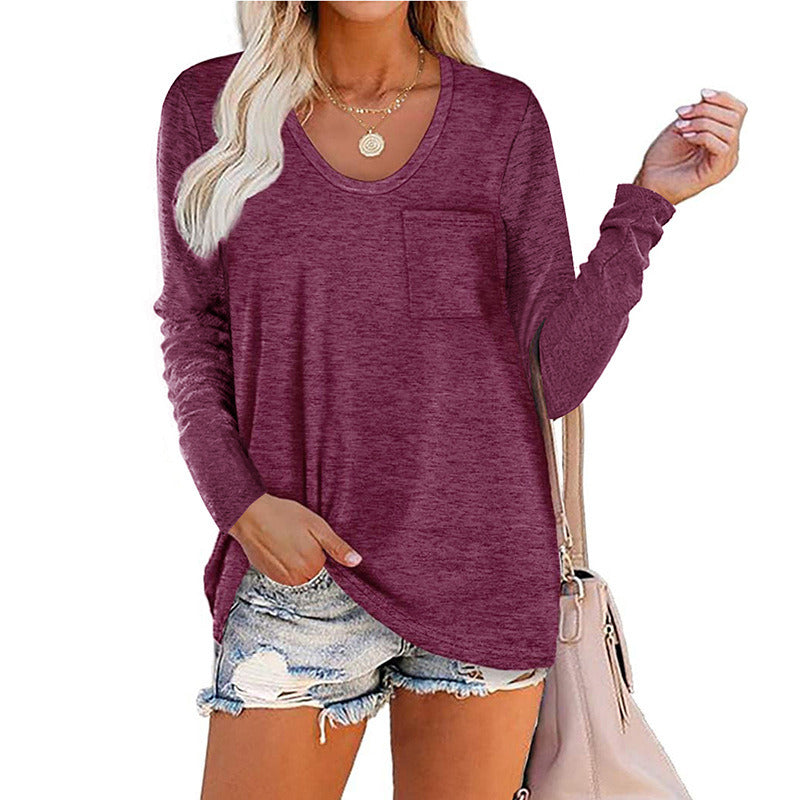 Feiersi Womens Tops Loose Long Sleeve Tshirts Casual Crew Neck Blouse with Pocket