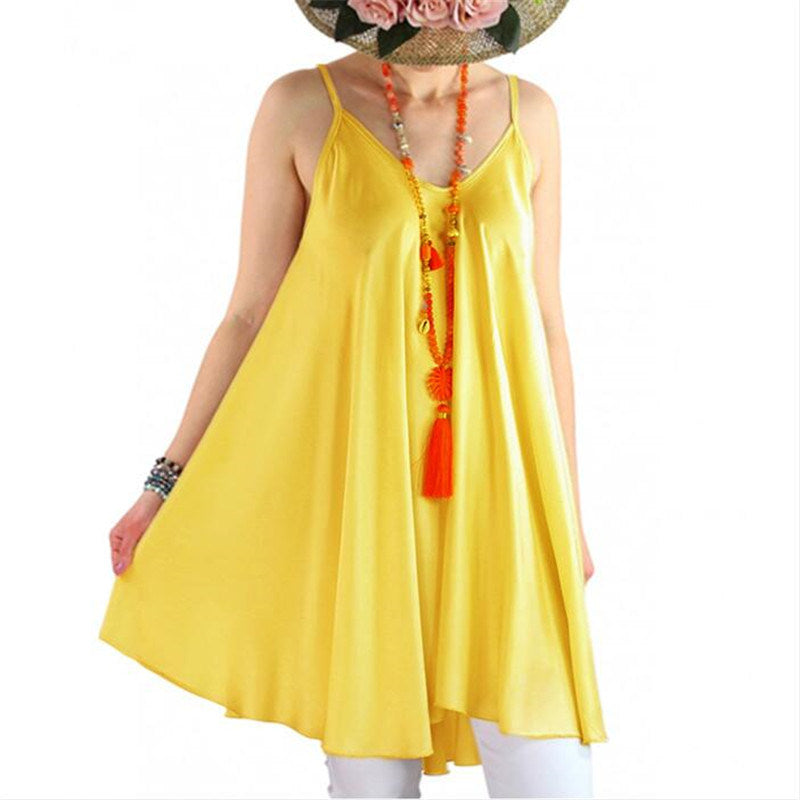 Summer Hot Sale Solid Color Sling Big Swing Women's Dress