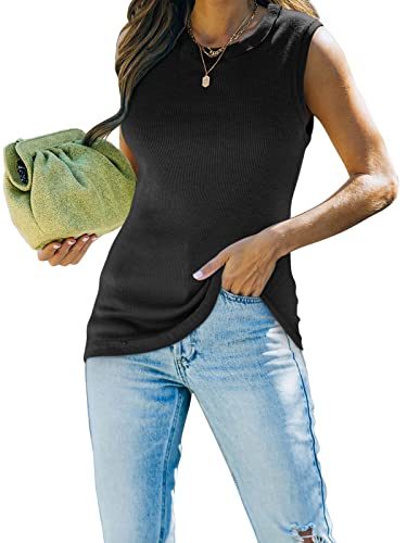 Womens Tank Tops Summer Sleevess Basic Top Shirt Dressy Casual Ribbed Knit Blouse