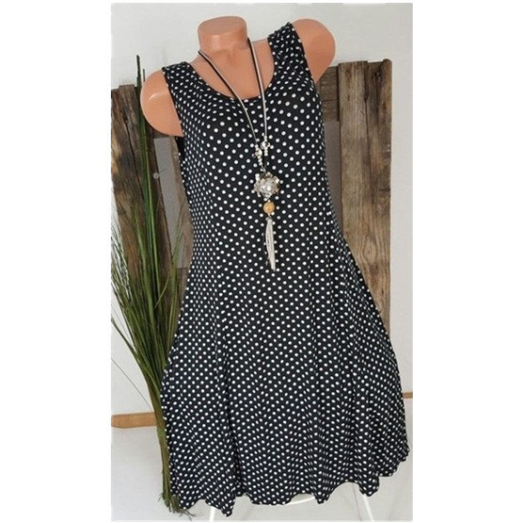 Hot Summer Temperament Women's Polka Dot Round Neck Large Swing Dress