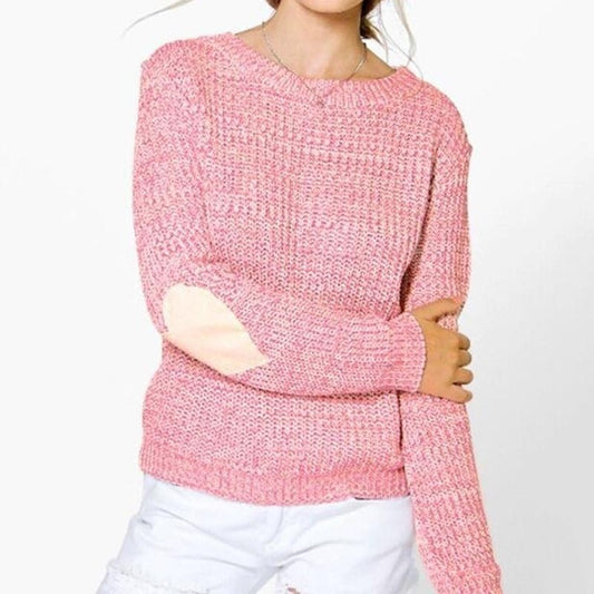 Fashion Solid Color Hedging Sweater Round Collar Hoodies Heart Pattern Women Long Sleeve Sweater