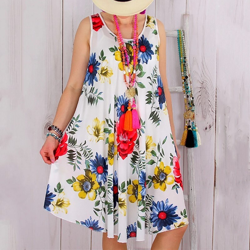 summer women's fashion new loose print sleeveless dress