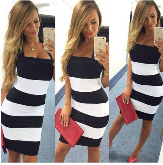 Knitted Women's Summer Striped Tie Halter Dress Hot Sale