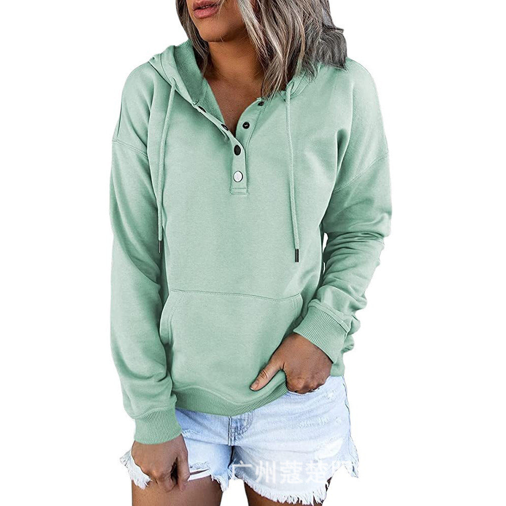 Women's Long Sleeve Loose Casual Hooded Drawstring Pocket Sweatshirt