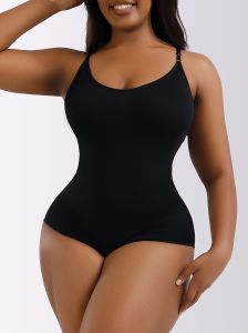 Plus Size Solid Seamless Cami Shapewear; Women's Plus Tummy Control One Piece Body Shaper Slimmer