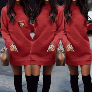 Women Casual Dress Long Sleeve Hoodie Winter Warm Thicken Jumper Sweater Dress Roll Pull