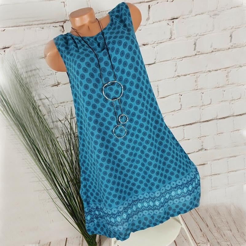 Dot Print Dress Long Skirt Sleeveless S-5XL