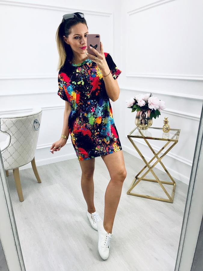 summer women's new color splash ink printed casual short-sleeved dress