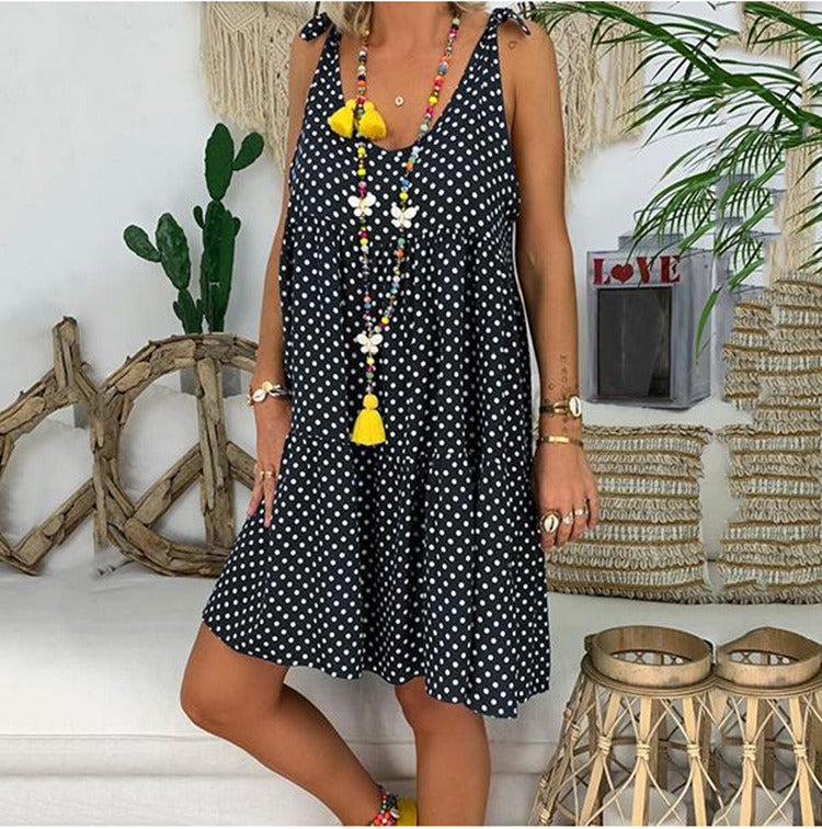 Spring and Summer Women's Hot Sale Dot Print Plus Size Strap Dress