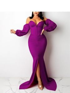 Women's Dresses Women's Sexy Off Shoulder Maxi Dress V Neck Lantern Long Sleeve Split Gown Cocktail Mermaid Formal Dresses