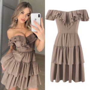 Best Selling Spring and Summer New Word Shoulder Ruffled Skirt Dress