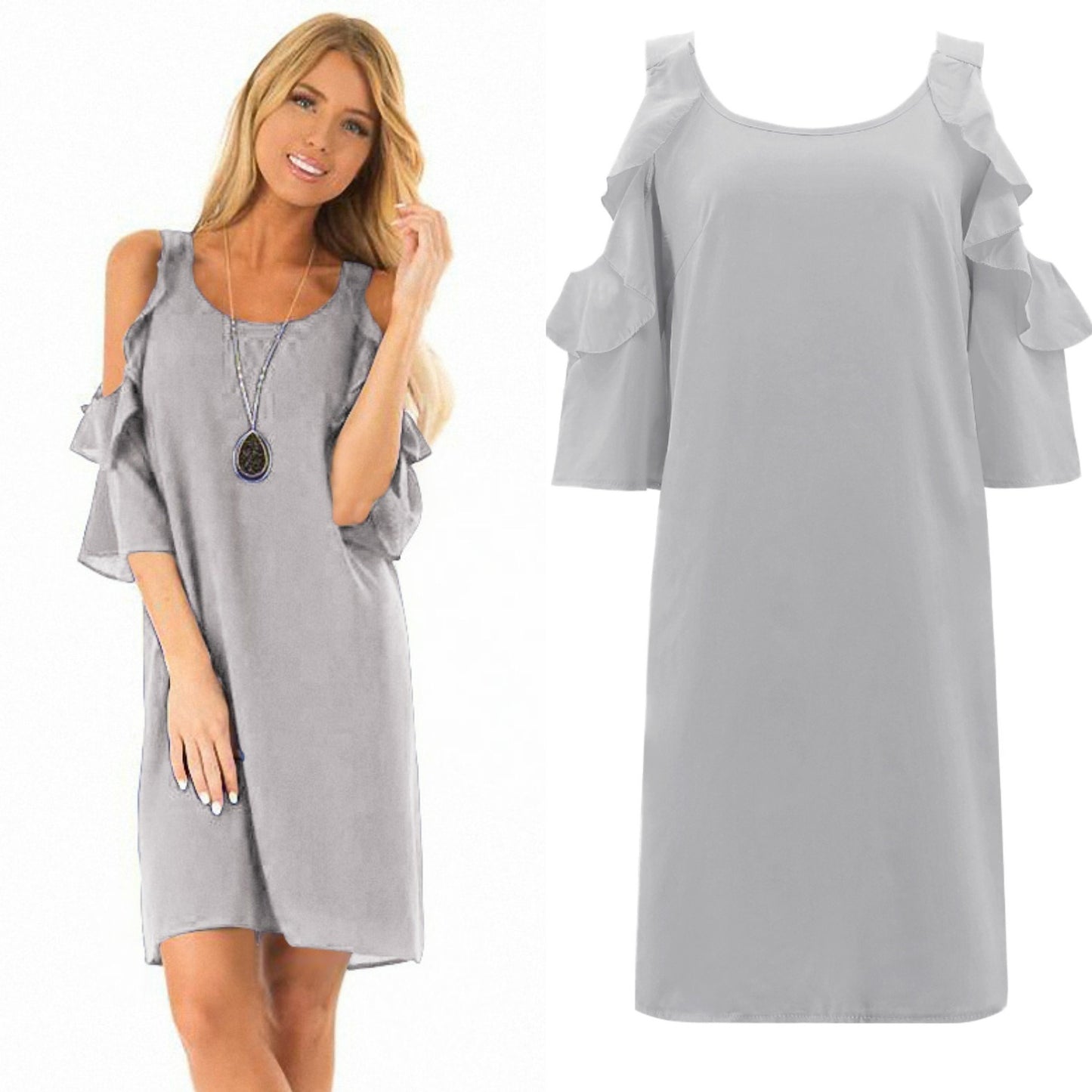 New Hot Sale Loose Women's Round Neck Ruffled Sleeves Off-shoulder Dress