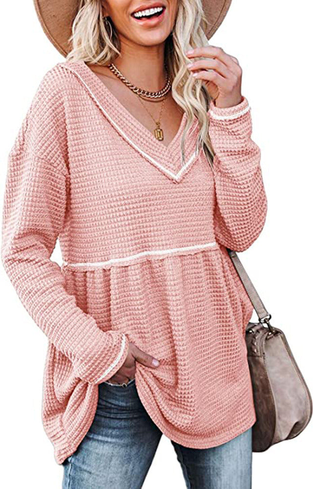 Women's Fall/Winter V-neck Long Sleeve Tunic Sweater Smock T-shirt