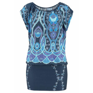 Europe and the United States new women's printed short-sleeved elastic waist dress beach casual dress