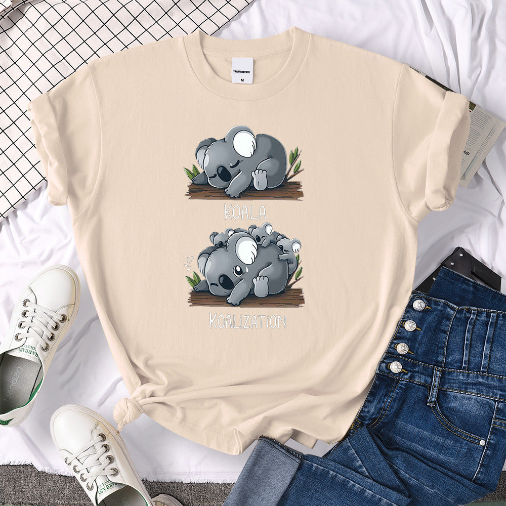 Cute T-Shirts Koala Have Baby Lovely Print T-shirts Womens Vintage Crewneck Women T Shirt Casual Style Short Sleeve Tops