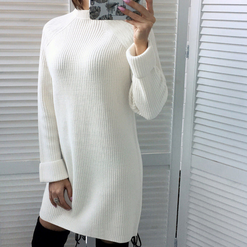 Autumn and winter new women's sexy round neck long-sleeved dress