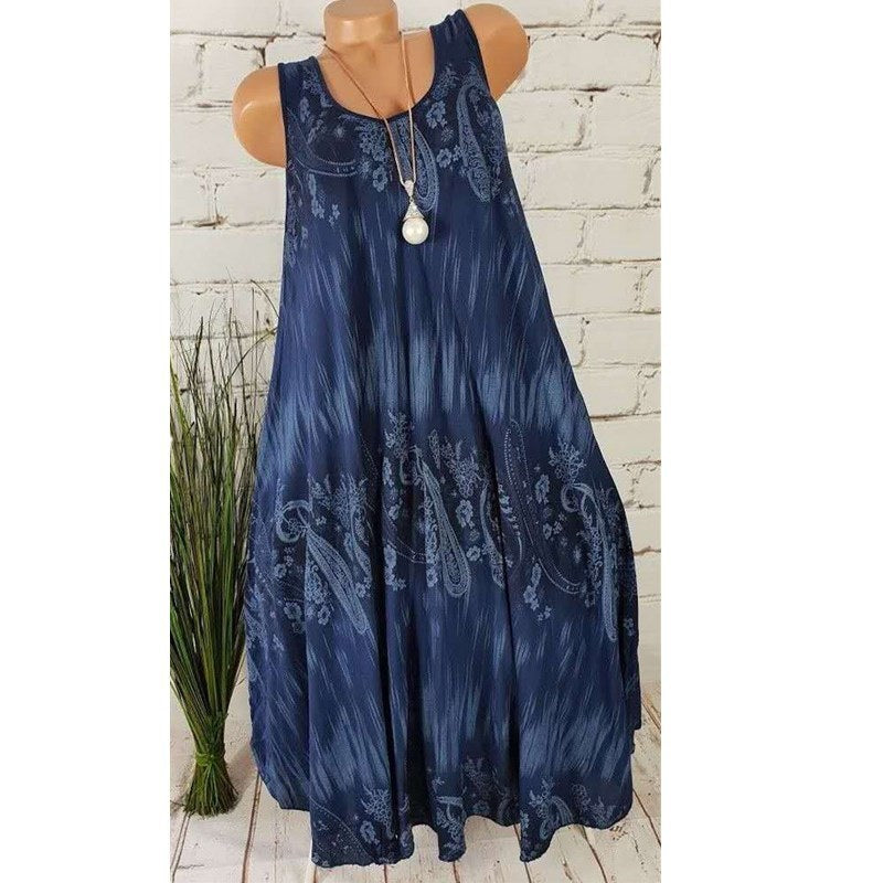 Women's Summer Fashion Tie Dyed Print Sleeveless Plus Size Dress S-5XL