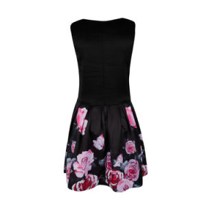 Spring Summer Hot Dress Sexy Round Neck Waist Rose Print Dress