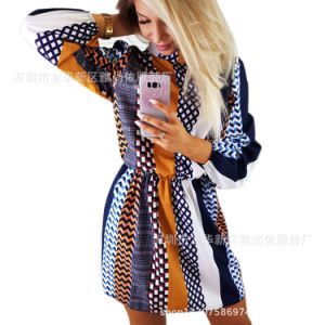 Women's Autumn High-neck Long Sleeve Printed Turtleneck Dress