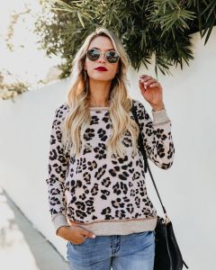 Autumn hot tops sexy round neck comfortable leopard print print tops