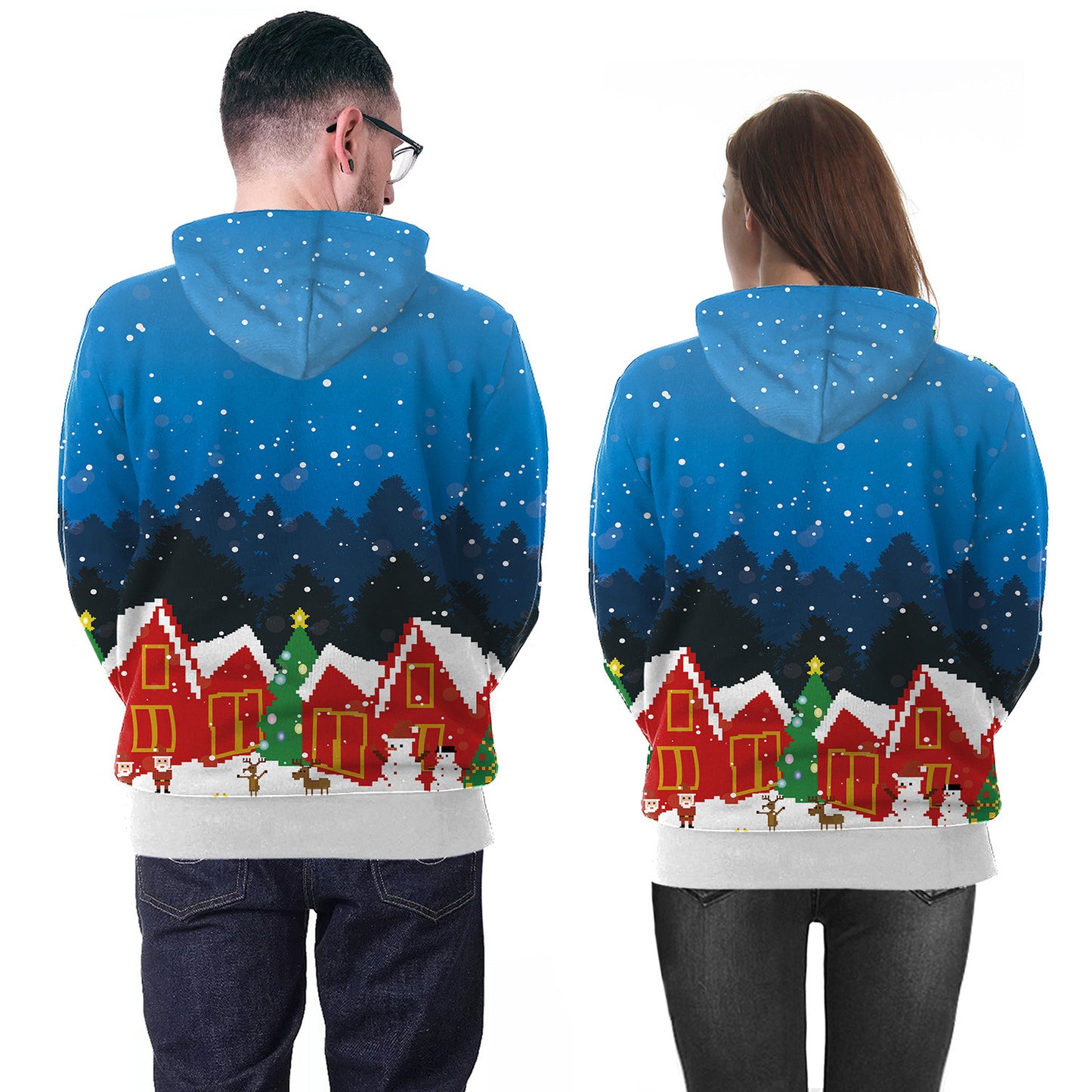 New Christmas Women and Men Youth Digital Print Hooded Sweater